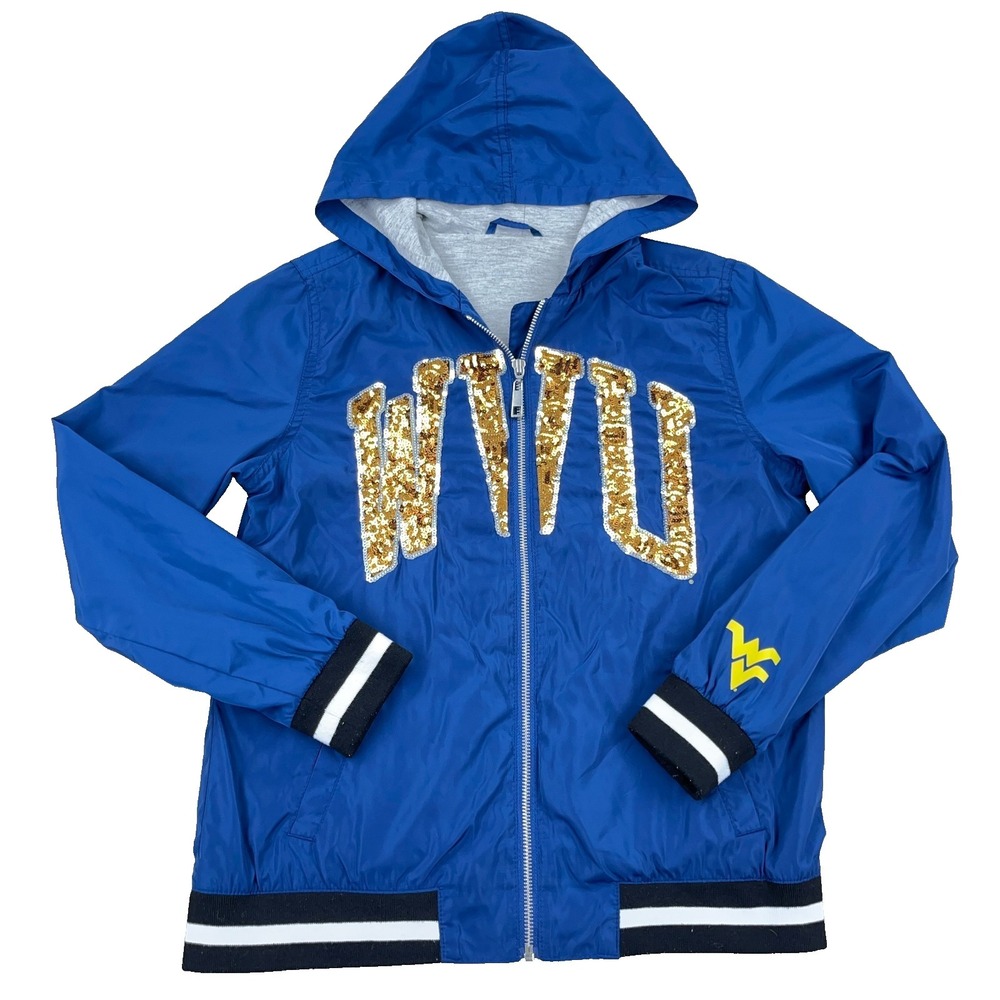 West Virginia Mountaineers Jacket Girls 14/16 WVU Sequin Full Zip Windbreaker